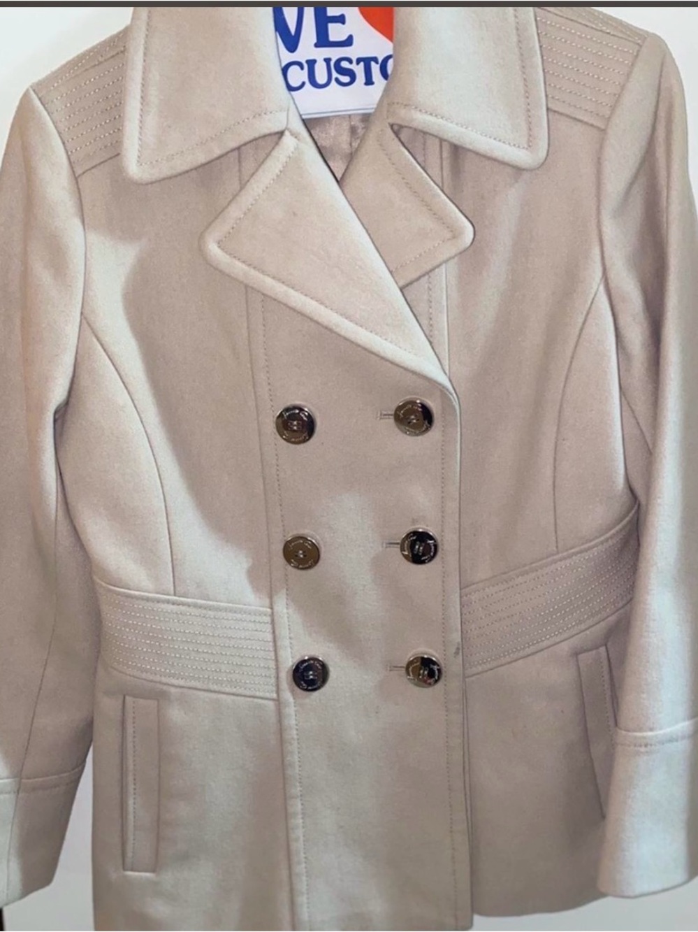 Kenneth Cole Cream Double-Breasted Peacoat